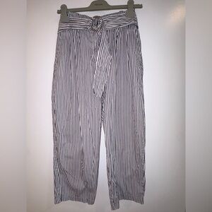 Zara Navy & White Paperbag Belted Trousers
